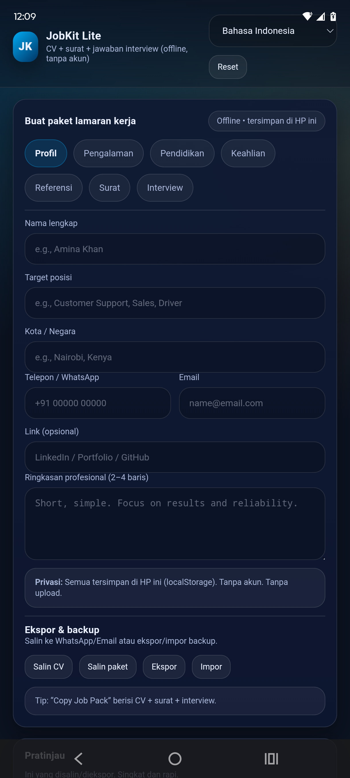 JobKit Lite - Indonesian Interface